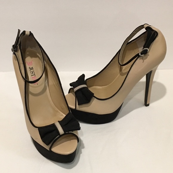JustFab Shoes - JustFab Marseille Blush with Black Bow 6” Heels